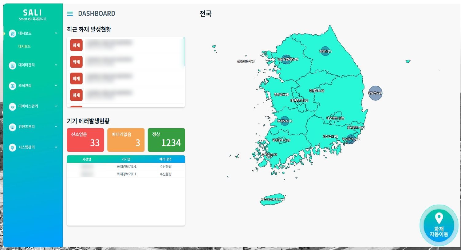 SALI SMART 화재감시 전국 대시보드